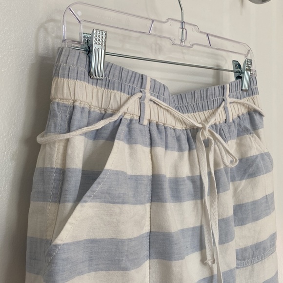 LOFT Light Blue Stripped Elastic Waist Linen Mini Skirt 2 Pockets Sz S - Picture 5 of 11